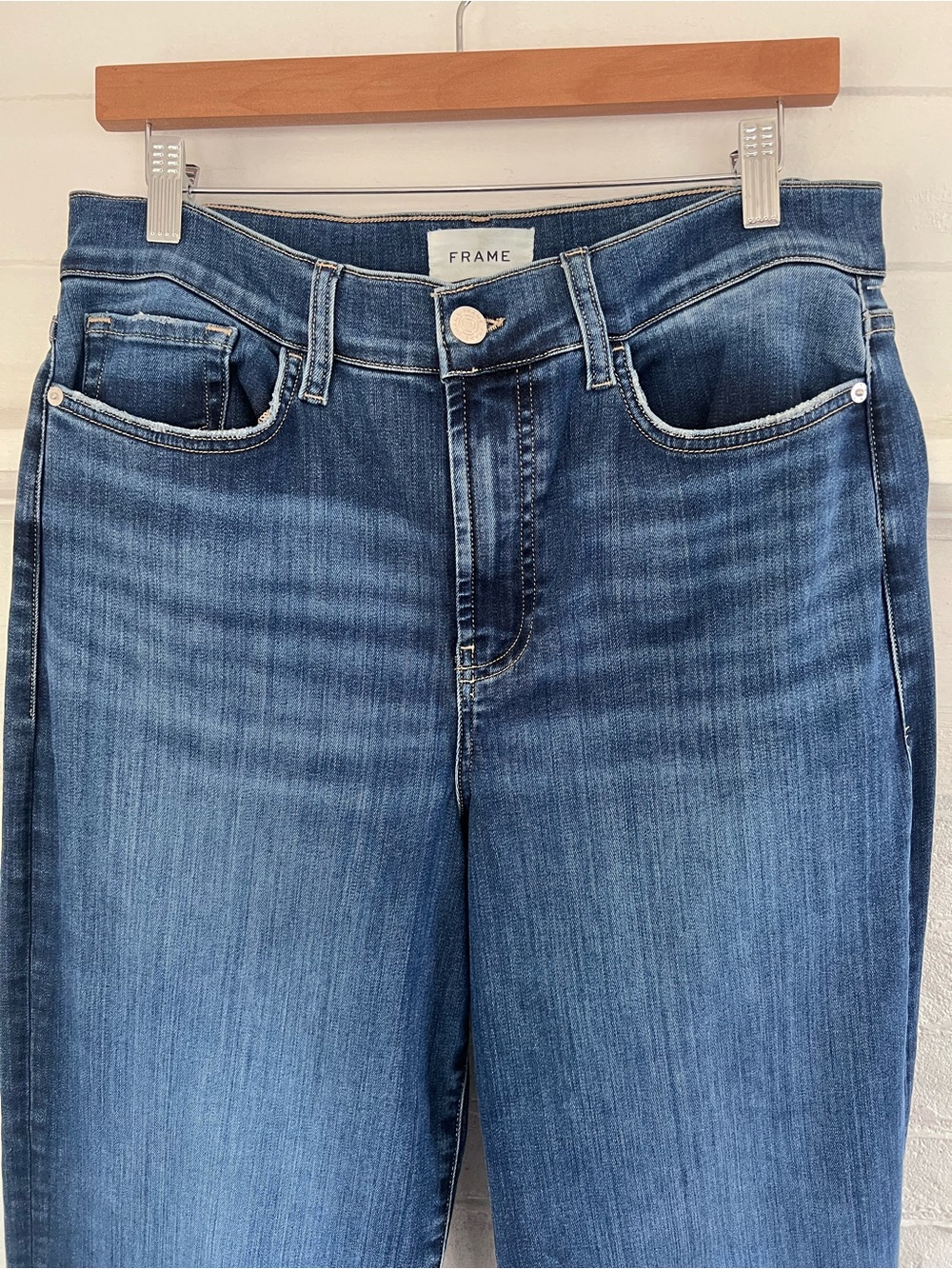 Fram Le Slim Palazzo Jeans Lupine Wide Leg Raw Hem Denim Size 30 - Picture 8 of 13